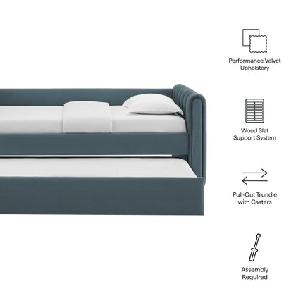 Modway MOD-7234 Veyla Channel Tufted Performance Velvet Twin Daybed With Trundle Modway