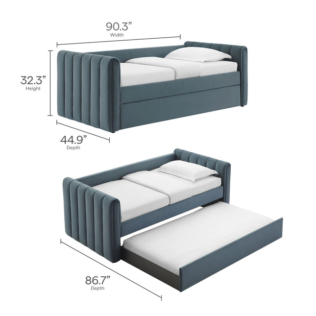 Modway MOD-7234 Veyla Channel Tufted Performance Velvet Twin Daybed With Trundle Modway