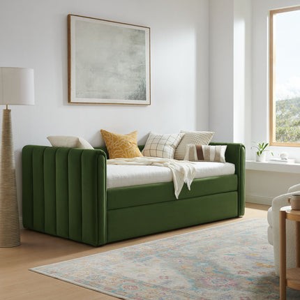 Modway MOD-7234 Veyla Channel Tufted Performance Velvet Twin Daybed With Trundle Modway