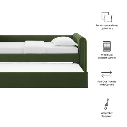 Modway MOD-7234 Veyla Channel Tufted Performance Velvet Twin Daybed With Trundle Modway