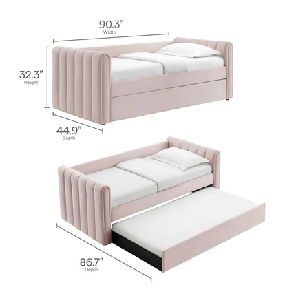 Modway MOD-7234 Veyla Channel Tufted Performance Velvet Twin Daybed With Trundle Modway