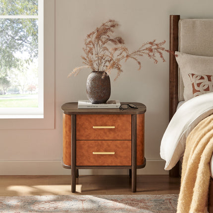 Modway MOD-7237 Coralie 2-Drawer Curved Vegan Leather Nightstand Modway