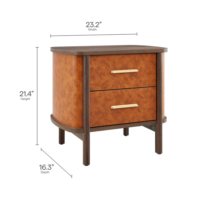 Modway MOD-7237 Coralie 2-Drawer Curved Vegan Leather Nightstand Modway