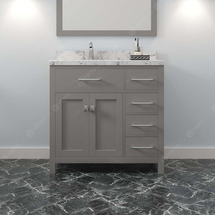 VHG MS-2136R-CMRO-GR-NM Caroline Parkway 36" Single Bath Vanity in Gray with Cultured Marble Quartz Top and Round Sink