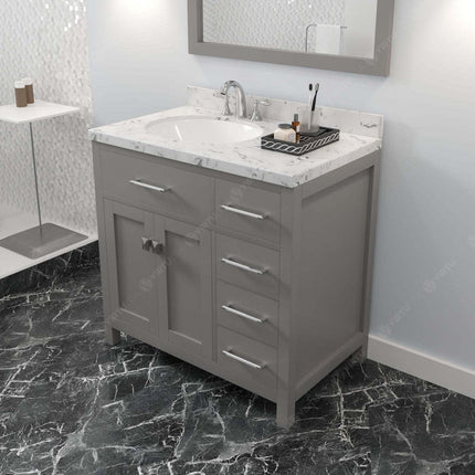 VHG MS-2136R-CMRO-GR-NM Caroline Parkway 36" Single Bath Vanity in Gray with Cultured Marble Quartz Top and Round Sink