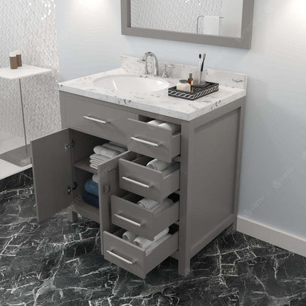 VHG MS-2136R-CMRO-GR-NM Caroline Parkway 36" Single Bath Vanity in Gray with Cultured Marble Quartz Top and Round Sink
