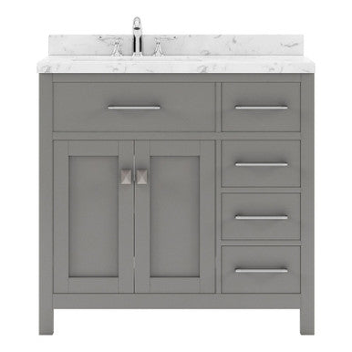 VHG MS-2136R-CMSQ-GR-NM Caroline Parkway 36" Single Bath Vanity in Gray with Cultured Marble Quartz Top and Square Sink VHG