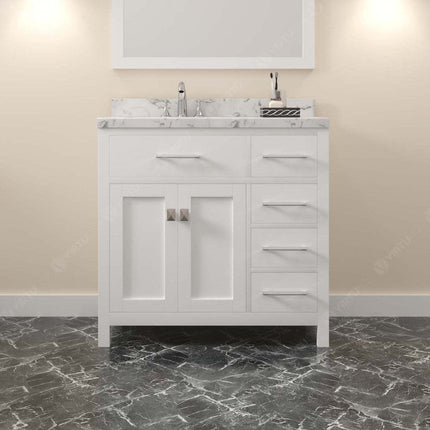 VHG MS-2136R-CMRO-WH-NM Caroline Parkway 36" Single Bath Vanity in White with Cultured Marble Quartz Top and Round Sink