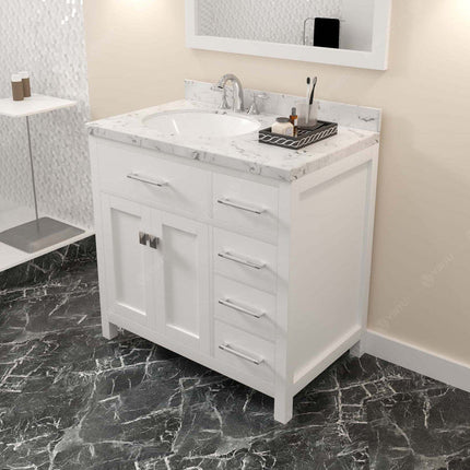 VHG MS-2136R-CMRO-WH-NM Caroline Parkway 36" Single Bath Vanity in White with Cultured Marble Quartz Top and Round Sink