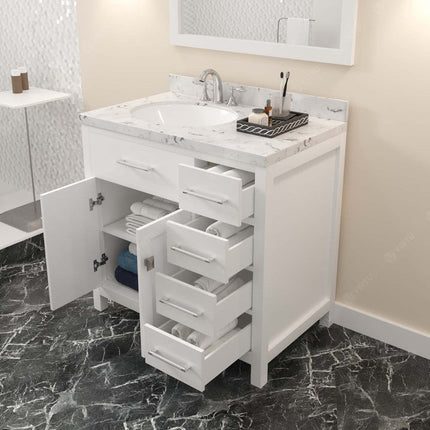 VHG MS-2136R-CMRO-WH-NM Caroline Parkway 36" Single Bath Vanity in White with Cultured Marble Quartz Top and Round Sink