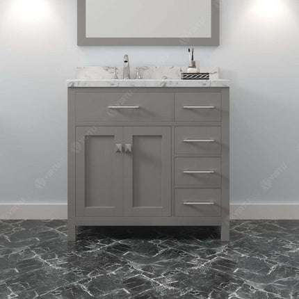 VHG MS-2136R-CMSQ-GR-NM Caroline Parkway 36" Single Bath Vanity in Gray with Cultured Marble Quartz Top and Square Sink