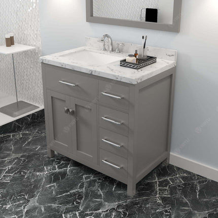 VHG MS-2136R-CMSQ-GR-NM Caroline Parkway 36" Single Bath Vanity in Gray with Cultured Marble Quartz Top and Square Sink