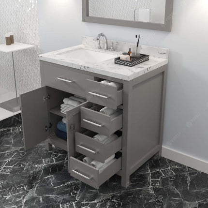 VHG MS-2136R-CMSQ-GR-NM Caroline Parkway 36" Single Bath Vanity in Gray with Cultured Marble Quartz Top and Square Sink