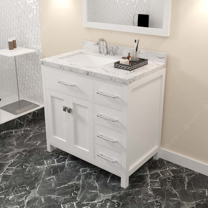VHG MS-2136R-CMSQ-WH-NM Caroline Parkway 36" Single Bath Vanity in White with Cultured Marble Quartz Top and Square Sink