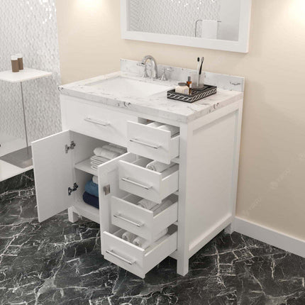 VHG MS-2136R-CMSQ-WH-NM Caroline Parkway 36" Single Bath Vanity in White with Cultured Marble Quartz Top and Square Sink