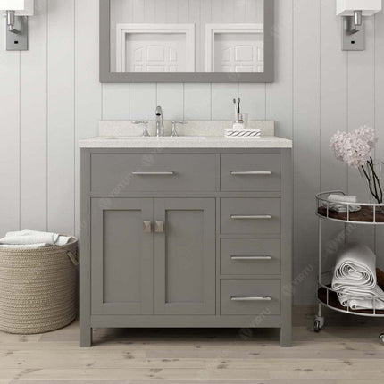 VHG MS-2136R-DWQRO-GR-NM Caroline Parkway 36" Single Bath Vanity in Gray with White Quartz Top and Round Sink