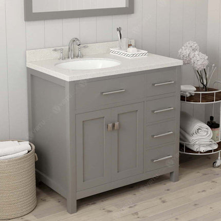 VHG MS-2136R-DWQRO-GR-NM Caroline Parkway 36" Single Bath Vanity in Gray with White Quartz Top and Round Sink