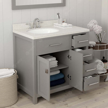 VHG MS-2136R-DWQRO-GR-NM Caroline Parkway 36" Single Bath Vanity in Gray with White Quartz Top and Round Sink