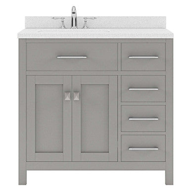 VHG MS-2136R-DWQRO-GR-NM Caroline Parkway 36" Single Bath Vanity in Gray with White Quartz Top and Round Sink VHG