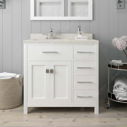 VHG MS-2136R-DWQRO-WH-NM Caroline Parkway 36" Single Bath Vanity in White with White Quartz Top and Round Sink