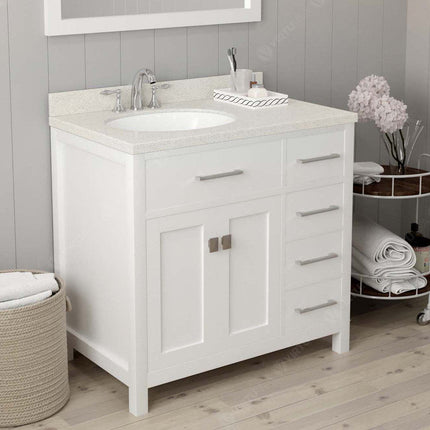 VHG MS-2136R-DWQRO-WH-NM Caroline Parkway 36" Single Bath Vanity in White with White Quartz Top and Round Sink