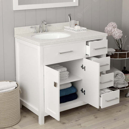 VHG MS-2136R-DWQRO-WH-NM Caroline Parkway 36" Single Bath Vanity in White with White Quartz Top and Round Sink