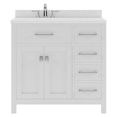VHG MS-2136R-DWQRO-WH-NM Caroline Parkway 36" Single Bath Vanity in White with White Quartz Top and Round Sink VHG