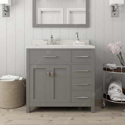 VHG MS-2136R-DWQSQ-GR-NM Caroline Parkway 36" Single Bath Vanity in Gray with White Quartz Top and Square Sink