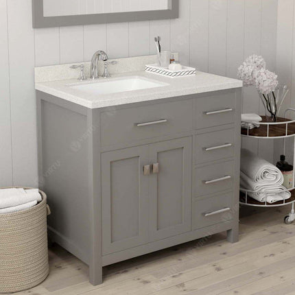 VHG MS-2136R-DWQSQ-GR-NM Caroline Parkway 36" Single Bath Vanity in Gray with White Quartz Top and Square Sink