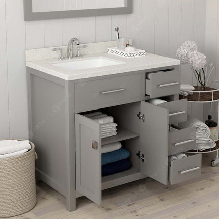 VHG MS-2136R-DWQSQ-GR-NM Caroline Parkway 36" Single Bath Vanity in Gray with White Quartz Top and Square Sink