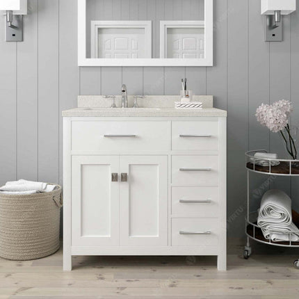 VHG MS-2136R-DWQSQ-WH-NM Caroline Parkway 36" Single Bath Vanity in White with White Quartz Top and Square Sink