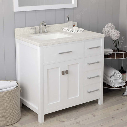 VHG MS-2136R-DWQSQ-WH-NM Caroline Parkway 36" Single Bath Vanity in White with White Quartz Top and Square Sink