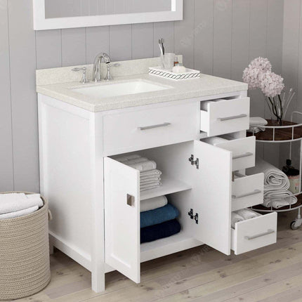 VHG MS-2136R-DWQSQ-WH-NM Caroline Parkway 36" Single Bath Vanity in White with White Quartz Top and Square Sink