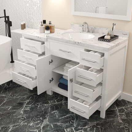 VHG MS-2157R-CMRO-WH-NM Caroline Parkway 57" Single Bath Vanity in White with Cultured Marble Quartz Top and Round Sink