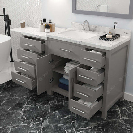 VHG MS-2157R-CMSQ-GR-NM Caroline Parkway 57" Single Bath Vanity in Gray with Cultured Marble Quartz Top and Square Sink