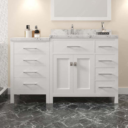 VHG MS-2157R-CMSQ-WH-NM Caroline Parkway 57" Single Bath Vanity in White with Cultured Marble Quartz Top and Square Sink
