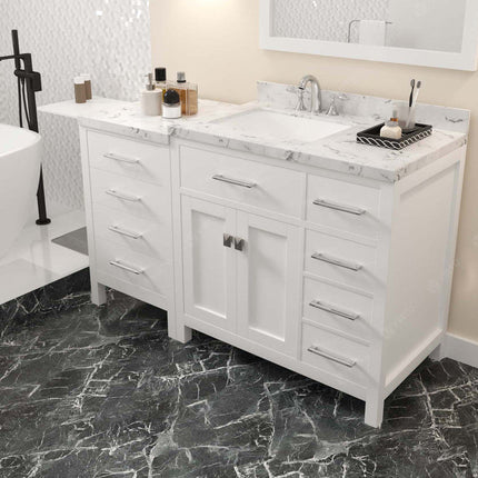 VHG MS-2157R-CMSQ-WH-NM Caroline Parkway 57" Single Bath Vanity in White with Cultured Marble Quartz Top and Square Sink