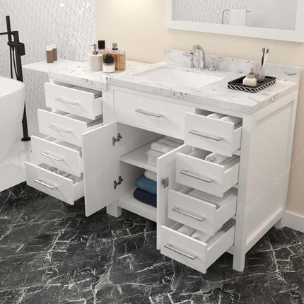 VHG MS-2157R-CMSQ-WH-NM Caroline Parkway 57" Single Bath Vanity in White with Cultured Marble Quartz Top and Square Sink