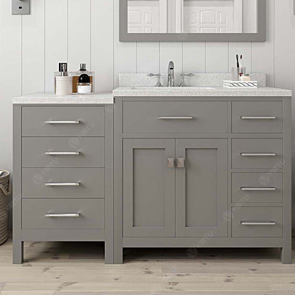 VHG MS-2157R-DWQRO-GR-NM Caroline Parkway 57" Single Bath Vanity in Gray with White Quartz Top and Round Sink