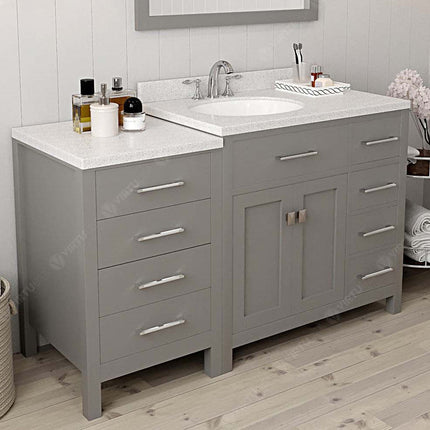 VHG MS-2157R-DWQRO-GR-NM Caroline Parkway 57" Single Bath Vanity in Gray with White Quartz Top and Round Sink