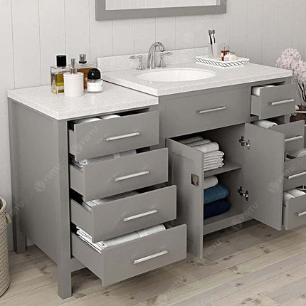 VHG MS-2157R-DWQRO-GR-NM Caroline Parkway 57" Single Bath Vanity in Gray with White Quartz Top and Round Sink