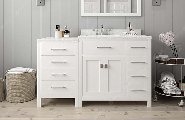 VHG MS-2157R-DWQRO-WH-NM Caroline Parkway 57" Single Bath Vanity in White with White Quartz Top and Round Sink