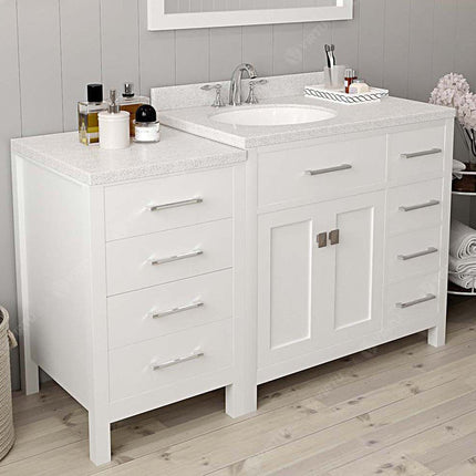 VHG MS-2157R-DWQRO-WH-NM Caroline Parkway 57" Single Bath Vanity in White with White Quartz Top and Round Sink
