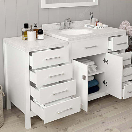 VHG MS-2157R-DWQRO-WH-NM Caroline Parkway 57" Single Bath Vanity in White with White Quartz Top and Round Sink