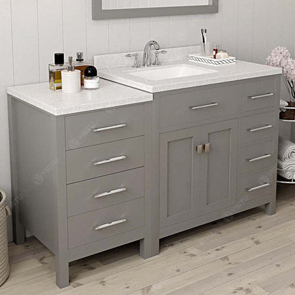 VHG MS-2157R-DWQSQ-GR-NM Caroline Parkway 57" Single Bath Vanity in Gray with White Quartz Top and Square Sink
