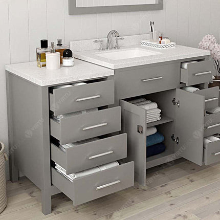 VHG MS-2157R-DWQSQ-GR-NM Caroline Parkway 57" Single Bath Vanity in Gray with White Quartz Top and Square Sink