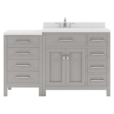 VHG MS-2157R-DWQSQ-GR-NM Caroline Parkway 57" Single Bath Vanity in Gray with White Quartz Top and Square Sink VHG