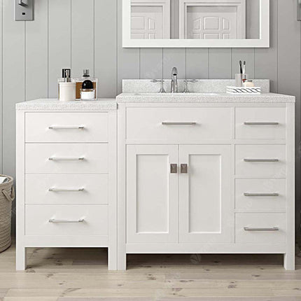 VHG MS-2157R-DWQSQ-WH-NM Caroline Parkway 57" Single Bath Vanity in White with White Quartz Top and Square Sink