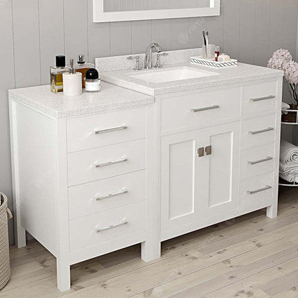 VHG MS-2157R-DWQSQ-WH-NM Caroline Parkway 57" Single Bath Vanity in White with White Quartz Top and Square Sink