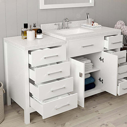 VHG MS-2157R-DWQSQ-WH-NM Caroline Parkway 57" Single Bath Vanity in White with White Quartz Top and Square Sink